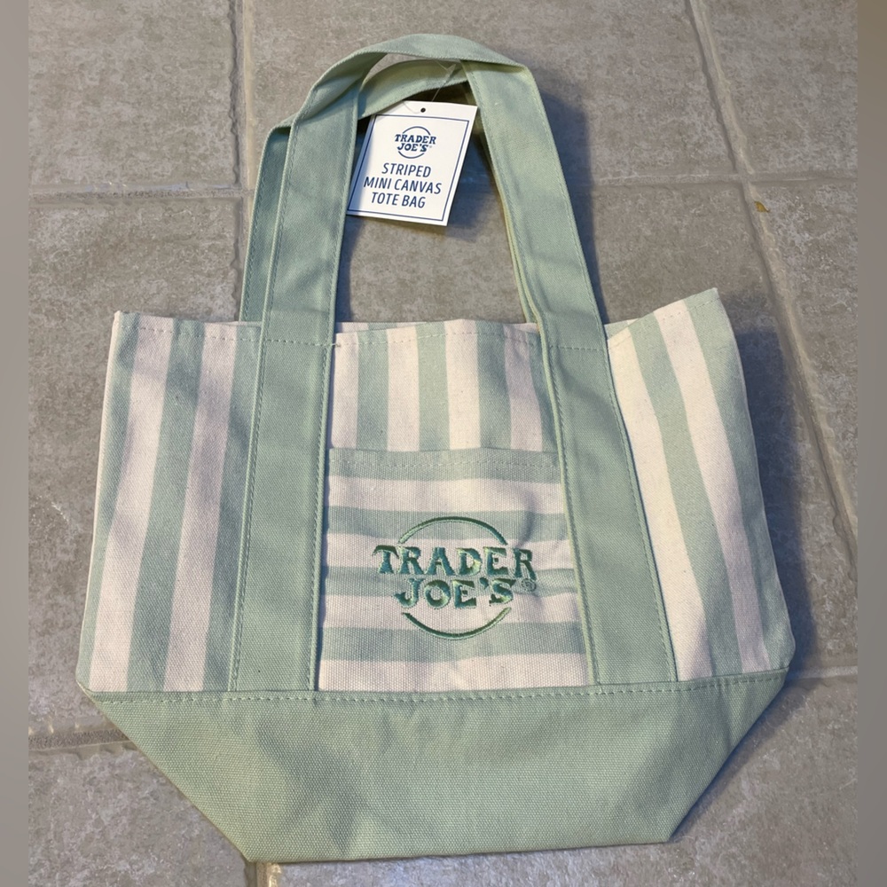 Trader Joe's Striped Mini Canvas Tote Bag NWT